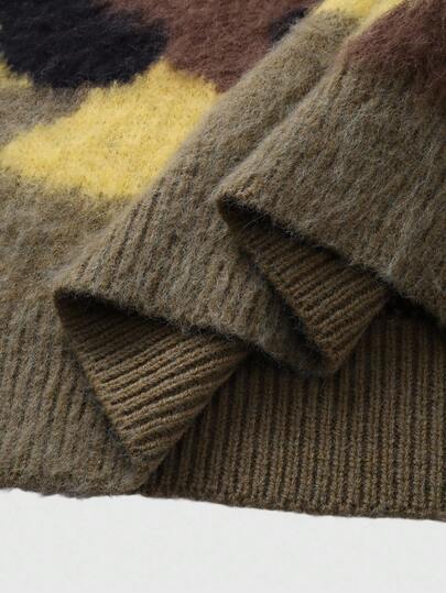 Street Life Jersey sin mangas casual de cuello en V holgado con estampado de camuflaje de punto para hombre, otoño e invierno