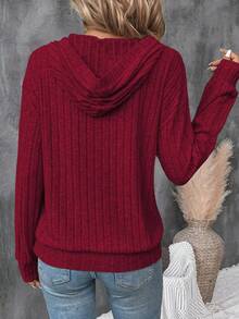 SHEIN LUNE Half-Open Access Hoodie Sweatshirt Fall Cloth For Women - Burgundy - View 2