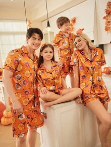 FamilyFrolics Cute Donut Print Satin Men Pajama Set, Suitable For Halloween - Multicolor - View 7