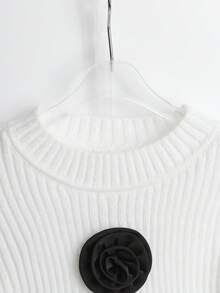 Franclia European And American New Blogger Same Style Round Neck Contrast Color 3D Rose Flower Ribbed Sweater Fall Winter For Elegant Fashionable Casual Commuting Business Office Daily Leisure All-Match Urban Teacher Professional Attire - Multicolor - View 3
