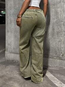 StreetHx Jeans de mujer de pierna ancha y suelta con botones - Azul - Ver 3