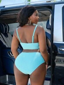 Slaydiva 全新大码女式提花 V 领吊带比基尼泳装套装