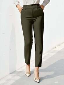 EURMUSE Pantalones de traje de unicolor y sencillo para mujer - Verde militar - Ver 1