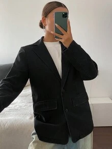 Livesso 女士宽松休闲牛仔夹克，秋季 - 黑色 - 查看 1