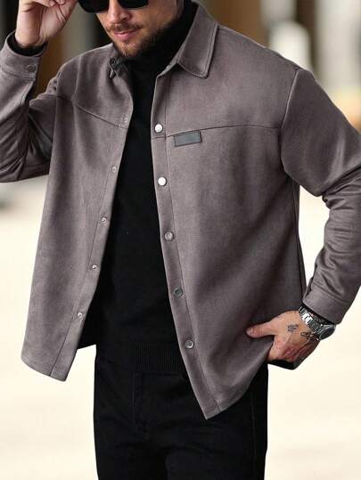 Manfinity Homme Men's Single-Breasted Casual Loose Overcoat, Fall Long Sleeve Overcoat, Old Money
