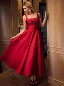 MOTF BEADED EMBROIDERY PROM DRESS - Burgundy - View 3