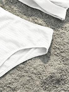 SHEIN Bộ đồ bơi hai dây dệt kim trơn màu cho bé gái tuổi mới lớn, mùa xuân/hè - trắng - Xem 6