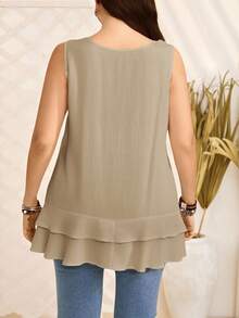 EMERY ROSE Plus Size Solid Color Casual Sleeveless Tank Top, Summer - Apricot - View 2