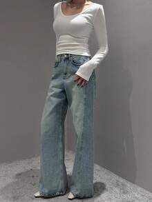 DAZY Áo ba lỗ cơ bản ôm vừa vặn, thoải mái, tay dài - trắng - Xem 6