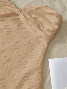 SHEIN VCAY Gaun Bodycon Rajut Polos Kasual dengan Belahan di Bagian Bawah untuk Wanita - Khaki - View 5