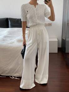DAZY Women's Loose Casual White Wide Leg Pants, Autumn/Winter New Arrival