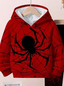 SHEIN 2pcs/Set Young Boys Loose Casual Cartoon Spider Graphic Pullover Hoodie Sweatshirt, Comfortable Streetwear Style, Suitable For Autumn/Winter Spider Hoodie For Kids Boys Halloween  Spiderweb Hoodie Boys Spider  Fall - Multicolor - View 5