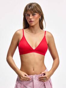 LOUNGEISTA 女士红色三角杯性感舒适泳装文胸，可拆卸胸垫，可调节肩带，女士内衣，适合夏季海滩，透气舒适文胸 - 玫紅色 - 查看 4