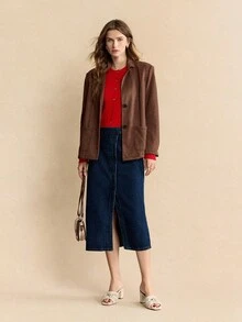 Rosivie Women's Retro One-Piece Square Toe Wooden Grain Thick Heel Brown French Mule Sandals, Fashionable For Dates, Stylish Outfits, Vacation & Casual Wear - Beige - View 10