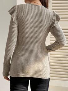 SHEIN 秋装，秋季服装，孕妇装 秋季服装 孕妇休闲纯色荷叶袖哺乳上衣 孕妇装 长袖孕妇上衣 米色孕妇上衣 罗纹孕妇上衣 哺乳孕妇上衣 哺乳服 孕妇衬衫 产后服装 孕妇上衣 孕妇衬衫 - 杏色 - 查看 2