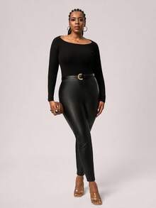 SHEIN Tall CURVE Plus Size Fashionable Metallic High Waist Leggings, Suitable For Autumn/Winter - Black - View 6