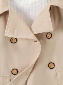 Shein Playful Pals Baby Boy Diagonal Hooded Sweatshirt, Children's Autumn/Winter Trench Coat, Children's Fashionable White Jacket - Khaki - View 3