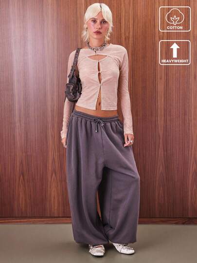 COUREZ Low Rise Baggy Balloon Joggers With Elastic Hem Cuff And Back Seam Detail /Y2K Going Out Outfits Fall Women Clothes Fall Clothes Cute Winter Clothes For Women Wide Leg Pants Tracksuit Rave