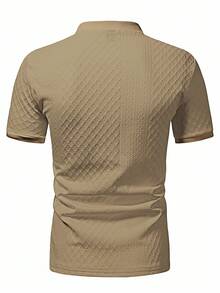 Manfinity Homme Men's Casual Polo Shirt With Cable Flower Pattern, Short Sleeve, Summer , Polo Shirts For Men - Coffee Brown - View 4