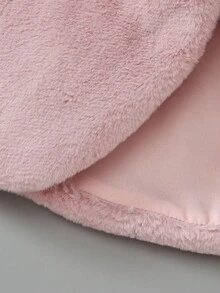 SHEIN 女婴秋冬新款白色蓬松保暖内衬舒适毛绒休闲日常可爱优雅外套斗篷