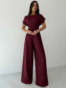 Firerie Summer New Women's Elegant Casual Commuter White Drop-Shoulder Blouse & Wide Leg Pants Suit,Cozy Fall And Winter Clothes For Women