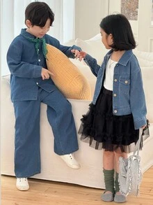Genkimix Kids 2 件套幼儿男童休闲装 - 简约时尚短外套 + 休闲直筒牛仔裤，春秋季