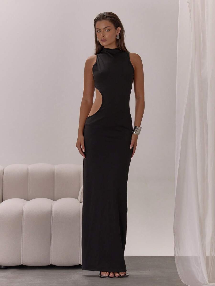 MUSERA Black Summer Seksi Chic Night Out Cut Out Waist Slim Sleeveless ...