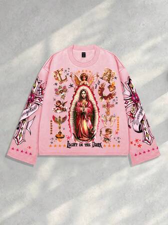 Street Life Men's Streetwear Graphic Print Pullover T-Shirt, Suitable For Spring/Summer, Fall, 2000s Style