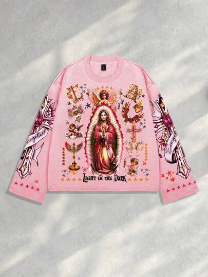 Street Life Men's Streetwear Graphic Print Pullover T-Shirt, Suitable For Spring/Summer, Fall, 2000s Style