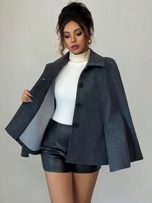 Rafferiza Manteau châle en tweed de couleur unie avec ceinture Shein Raffinea 2025, automne pour femmes, convient pour les sorties et les fêtes en automne et en hiver - Gris foncé - Voir 7