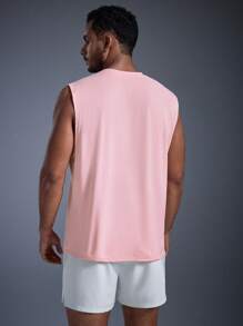 DRIFTMERE 2025 男士时尚休闲宽松圆领无袖嘻哈街头风背心 - 淺粉色 - 查看 2