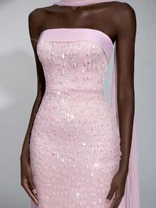 Elitara Elegant Luxury 3D Beaded Strapless Bodycon Maxi Dress With Detachable Halter, Suitable For Dates, Vacations, Singles' Parties, Birthdays, Graduations, Weddings, Formal Galas