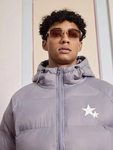 SWAVVY Áo khoác trùm đầu in hình ngôi sao thường ngày dành cho nam, mùa đông - Xám - Xem 3