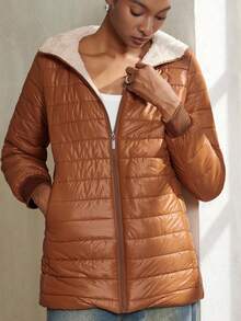 Aveloria Modichic 冬季休闲简约保暖连帽羽绒服 - 棕色 - 查看 4