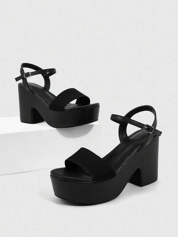 CUCCOO SZL Sandalias de mujer con tira de tobillo negras, tacones de plataforma y cuña simples y cómodos, adecuadas para ir al trabajo, citas, fiestas, vacaciones, bodas, Día de San Valentín