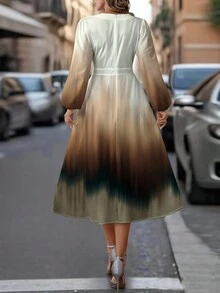 SHEIN Clasi V领长袖女士长裙，适合秋冬季 - 彩色 - 查看 2
