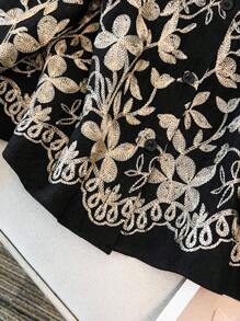 SHEIN Clasi 大码女式花卉刺绣衬衫，法式浪漫优雅高端休闲装 - 黑色 - 查看 8