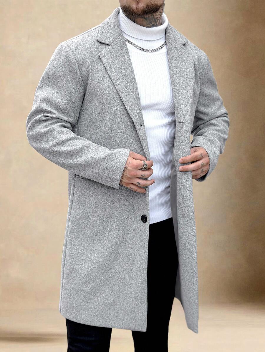 Manfinity Homme Men's Wool Blend Long Sleeve Casual Business Commuter Jacket, Autumn/Winter Grey Coat Long Grey Coat Mens Grey Coat Grey Overcoat Grey Long Coat Men, Light Grey Jacket, Grey Jacket, Long Coat, Coat, Long Jacket