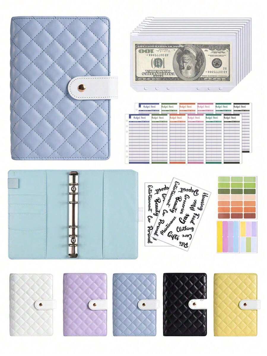 1Set A6 PU Leather Binder Planner, Budget 6 Ring Notebook With Stylish Design, Multi-Functional Personal Organizer Binder, Cash Budget Folder, Complete Money Planner Organizer Expense Tracker, Saving And Budgeting - Multicolor - View 1