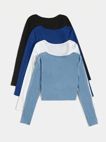 EURMUSE Multi-Color Versatile Layering Knit T-Shirt - Multicolor - View 2