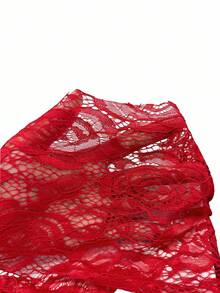 Rometta Women's V-Neck Lace Patchwork Ruffle Sleeve Blouse - Red - View 6