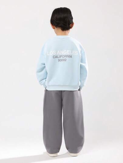  SUMWON 男童洛杉矶加州邮政编码时尚卫衣阔腿裤套装休闲秋冬两件套街头服饰度假装