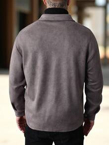 Manfinity Homme Men's Single-Breasted Casual Loose Overcoat, Fall Long Sleeve Overcoat, Old Money - Dark Grey - View 2