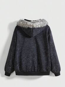 ROMWE Fairycore 大码女式韩流百合花水钻做旧卫衣 - 黑色 - 查看 2