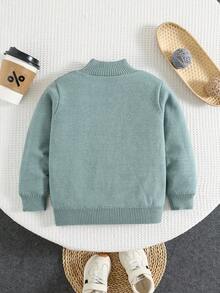 SHEIN 绿色返校款年轻男孩高领厚款休闲保暖内衬毛衣，适合秋冬季上学、居家和外出穿着