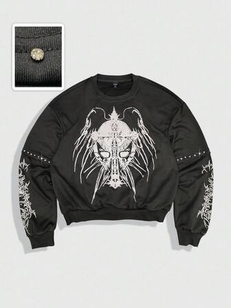 Street Life Herren Lässig Loose Fit Langarm Bedrucktes Rundhalspullover-Sweatshirt, Drop-Shoulder