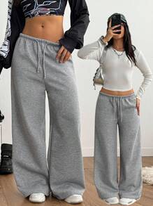 Sparklyn 少女休闲保暖运动裤，适合上学、上班等场合，百搭灰色秋冬款 - 深灰色 - 查看 8