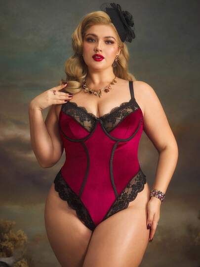 大码女式撞色蕾丝性感内衣紧身衣