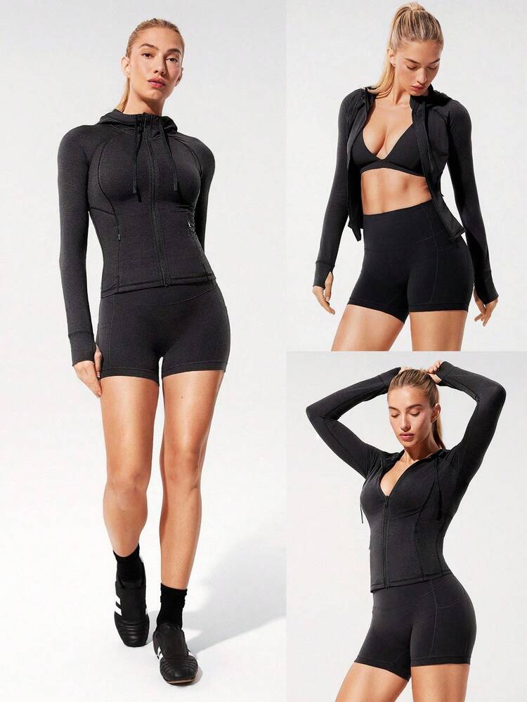 Cozy Contour Soft Stretchy Durable Zipper Side Pockets Slim Fit Zip-Up Jacket Hoodie Yoga Pilates Studio Daily Casual Wear  Spring Summer