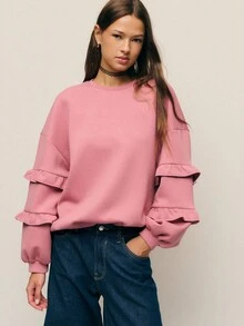 Nöista 粉色宽松运动衫，分层荷叶边袖子，休闲款式，非常适合女性时尚优雅的秋季时尚。 - 紅色 - 查看 7